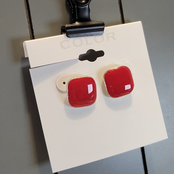 Kohl’s Red Square Stud Earring Color Brand Fashion Jewelry Pierced Free Gift Bag - Picture 3 of 6